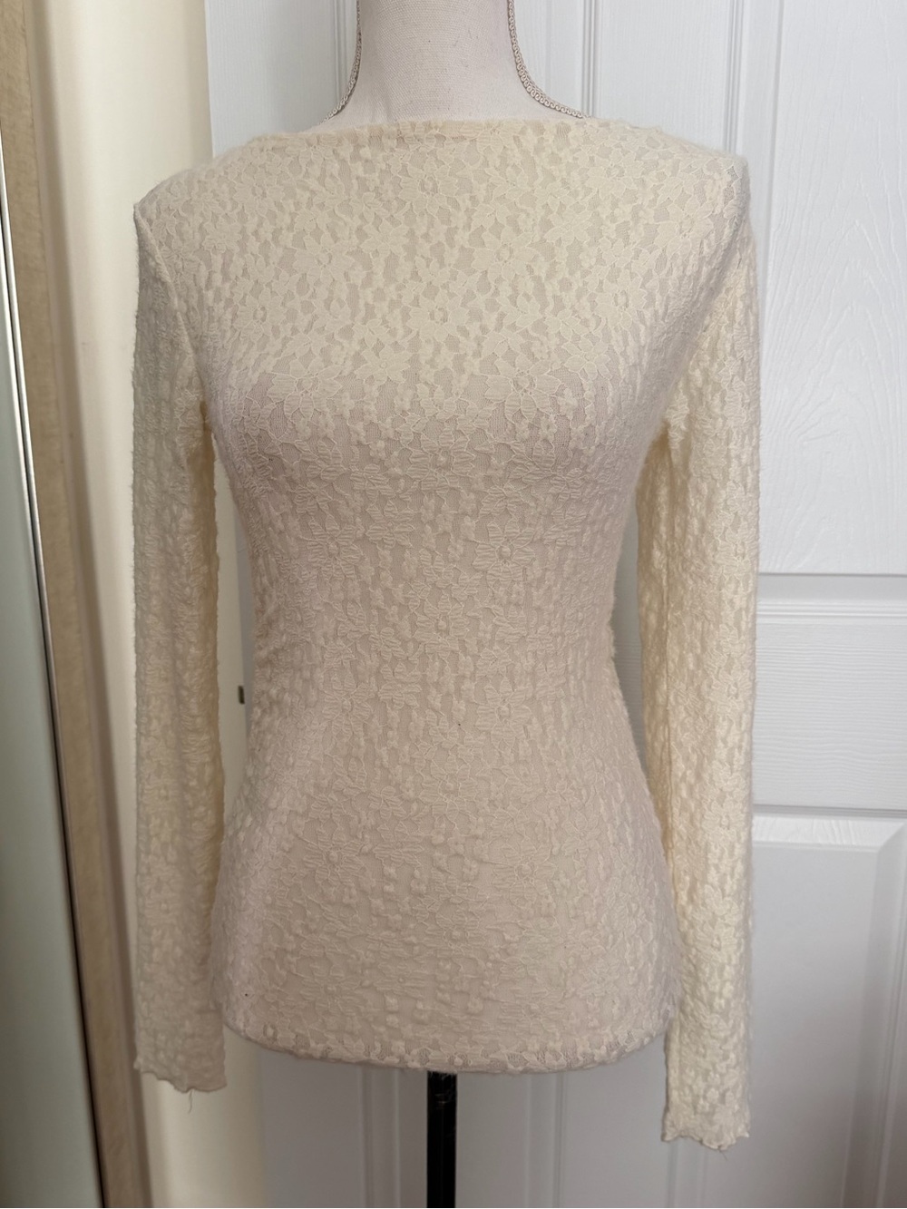 Zara Lace Long-Sleeve Top in Cream